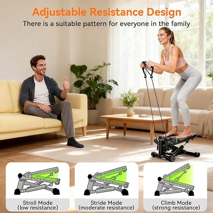 Steppers for Exercise at Home, Mini Stepper with Resistance Bands, Portable Stair Stepper for Home