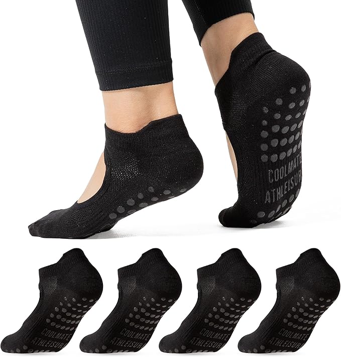 CoolMate Pilates Socks with Grips for Women, Yoga Socks, Crew Non Slip Women for Workout, Barre, Pilates Gifts