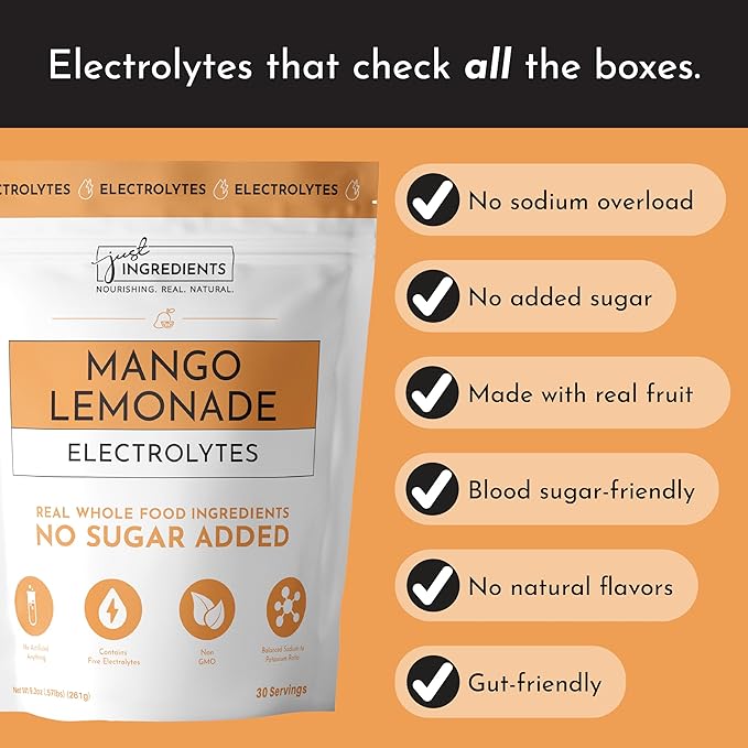 Mango Lemonade Electrolytes – 30‑Serving Hydration Drink Mix with Coconut Water, Sea Salt, and Trace Minerals – Supports Hydration, Recovery, and Electrolyte Balance*