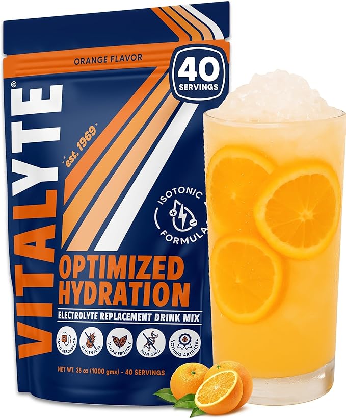 Vitalyte Electrolyte Powder Drink Mix, Isotonic Electrolyte Hydration Mix, Gluten Free Post Workout Powder Mix, Pack of 1, 35 oz., Orange Flavor