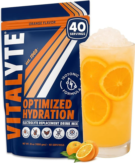Vitalyte Electrolyte Powder Drink Mix, Isotonic Electrolyte Hydration Mix, Gluten Free Post Workout Powder Mix, Pack of 1, 35 oz., Orange Flavor