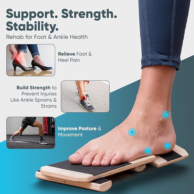 Ankle Strengthener & Single Leg Ankle Balance Board, Foot Strengthener For Pain Relief & Recovery, Prevent Injuries, Safe Non Slip Wooden Balance Board For Physical Therapy & Plantar Fasciitis Relief