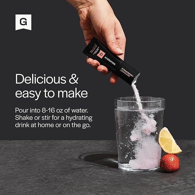 Gainful Hydration + Caffeine Powder Packets with Key Electrolytes Magnesium & Sodium + L Theanine, Low Sugar Drink Mix, Strawberry Lemonade, 21 Sticks