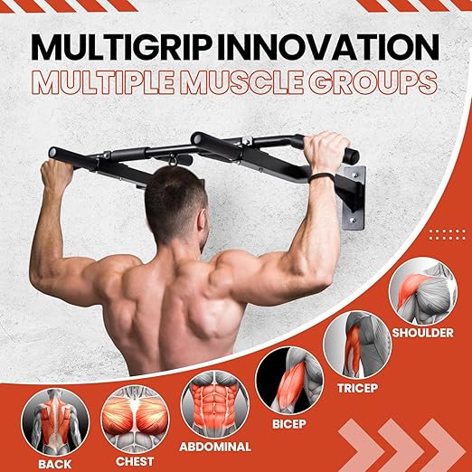 Yes4All Multi-Grip Wall Mount Pull-Up Bar, 16 Inches & 24 Inches Reversible Stud and Wall Compatibility Mounted Pull Up Bar Design, Solid Construction Strength Training