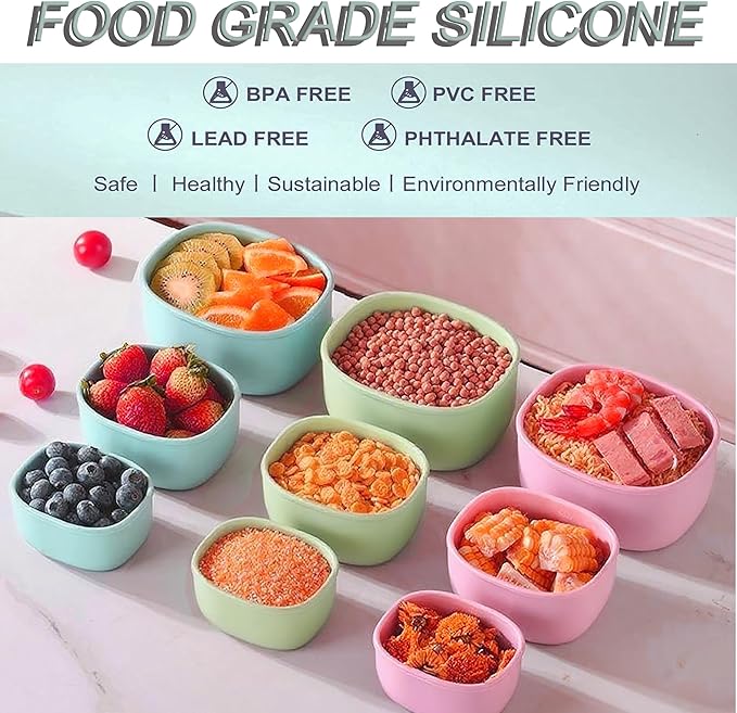 Reusable Nesting Silicone Food Storage Containers, Set of 3 Lunch Box Bento with Lids, Airtight Snack Container, BPA Free, Dishwasher Microwave Oven Freezer Safe (6.7oz, 10oz, 20oz) (Green)