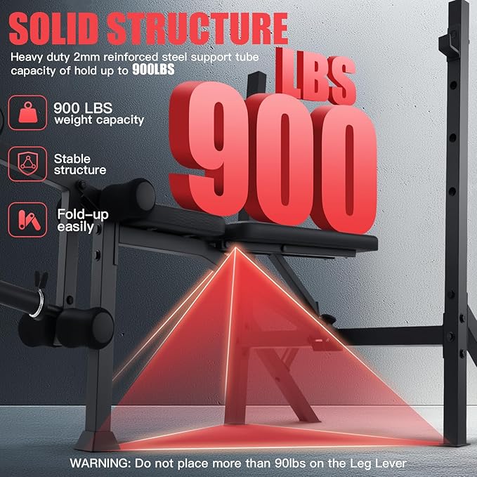 ANCHEER 900LBS Weight Bench Set with Squat Rack, Adjustable Bench Press Set with Leg Extension and Leg Curl, Flat Incline Decline Workout Bench for Home Gym Full Body Strength Training