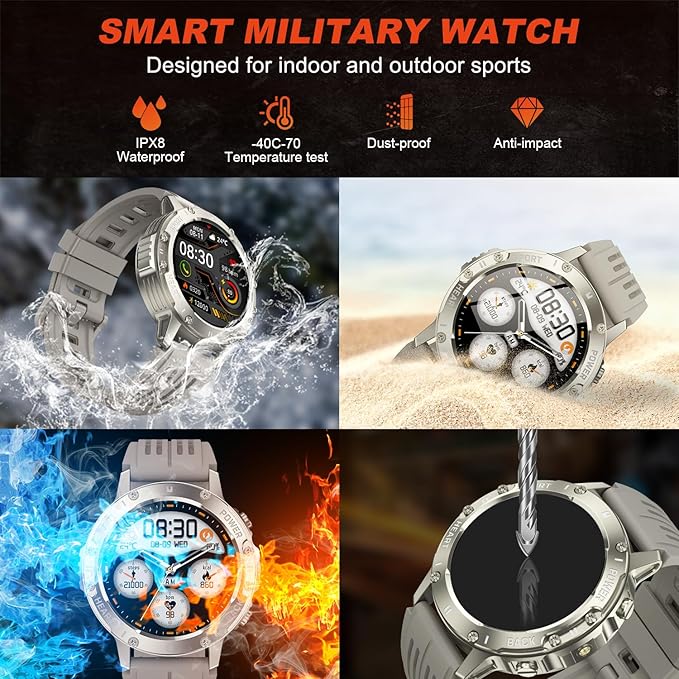 Smart Watch for Men Fitness Tracker: Bluetooth Waterproof Make Answer Call Digital Mens Watches Running Smartwatch for Android Phones iPhone Samsung Compatible Step Pedometer Sleep Heart Rate Monitor
