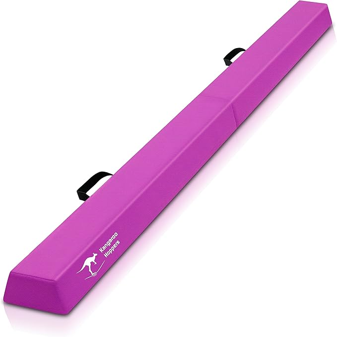 Kangaroo Hoppers 8FT Kids Balance Gymnastics Beam for Kids, Folding Extra Firm Foam Floor Beam for Beginners, Home Training Equipment with Anti-Slip Base, Carrying Bag