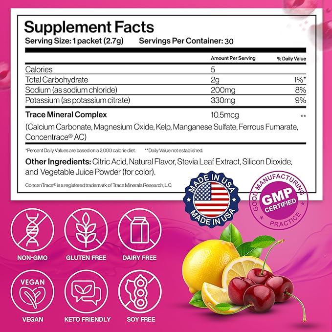 Dr. Price’s Electrolyte Mix | Sugar-Free Hydration Powder with 72+ Trace Minerals | No Sugar, Fast-Dissolving Electrolytes Powder Packets | Cherry Lemonade (30 Packs)