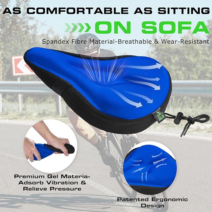 Zacro Bike Seat Cushion - Gel Padded Bike Seat Cover for Men Women Comfort, Extra Soft Exercise Bicycle Seat Compatible with Peloton, Outdoor & Indoor Bike Saddles
