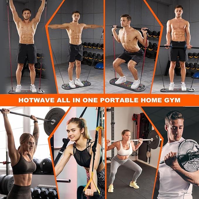 HOTWAVE Portable Exercise Equipment with 16 Gym Accessories.20 in 1 Push Up Board Fitness,Resistance Bands with Ab Roller Wheel,Full Body Workout at Home