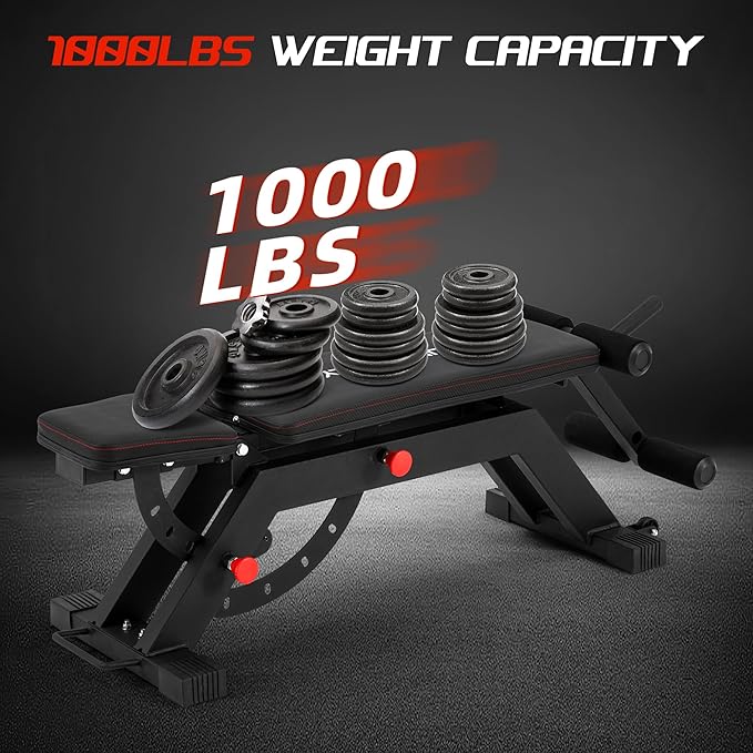 Adjustable Weight Bench for Home Gym, Decline Flat Incline Bench with Leg Extension & Preacher Curl Attachment for Bench Press, Sit Up, Leg Curl & Ab Workout