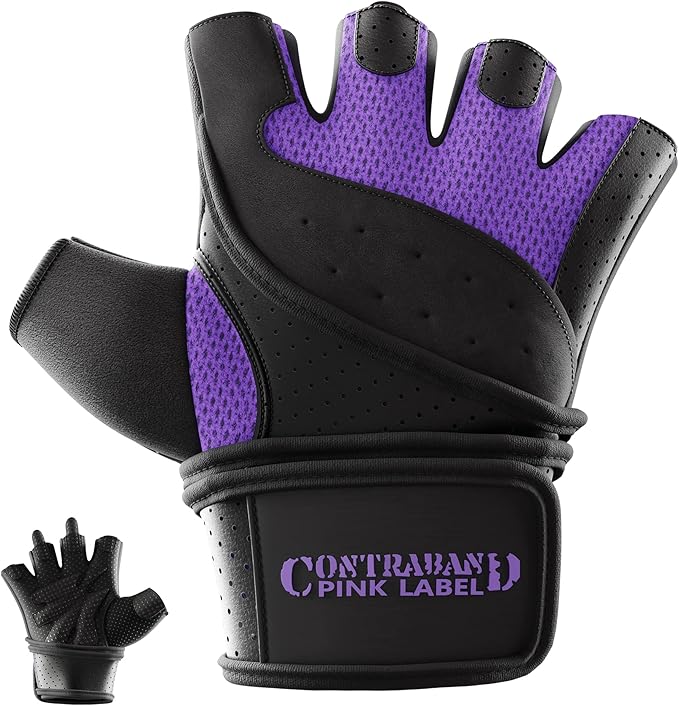 5737 Womens Padded Wrist Wrap Weight Lifting Gloves w/GripLock Padding (Pair) - Machine Washable Fingerless Workout Gloves w/Wrist Support Designed for Women