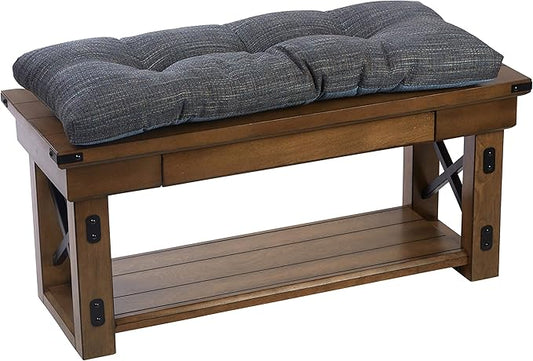 Klear Vu The Gripper Omega Non-Slip Tufted Bench Cushion for Indoor Furniture, Entryway Storage, Bay Window, 35 Inches, Solid Denim