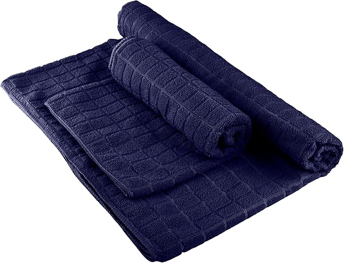 Wakeman Yoga Mat Towel and Gym Towel Set - 2-Piece Non Slip Set for Hot Yoga, Pilates, and Gym - 72” x 24” Sweat Absorbent and Quick Drying Blanket with Corner Pockets for Mats (Navy)