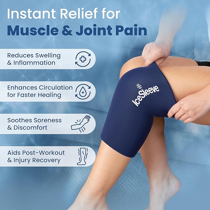 IceSleeve Elbow & Knee Ice Pack Wrap, Reusable Ice Sleeve for Arm & Leg, Flexible Gel Ice Pack for Knee Injuries, Tennis Freeze Sleeve Elbow Compression Wrap, Cold & Heat Therapy, Blue SM 1 Pack