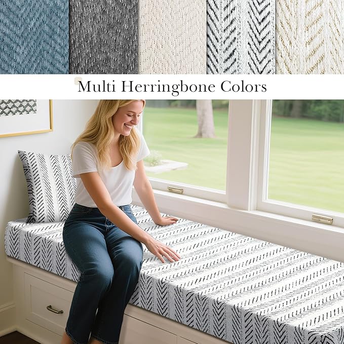 Leinuosen Bench Cushion 42x16x4 Inch for Indoor Furniture Weaving Texture Chenille Kitchen Bay Window Non Slip Seat Cushion Tufted Thicken Pad for Patio Porch, Mud Room Entryway (Black and White)