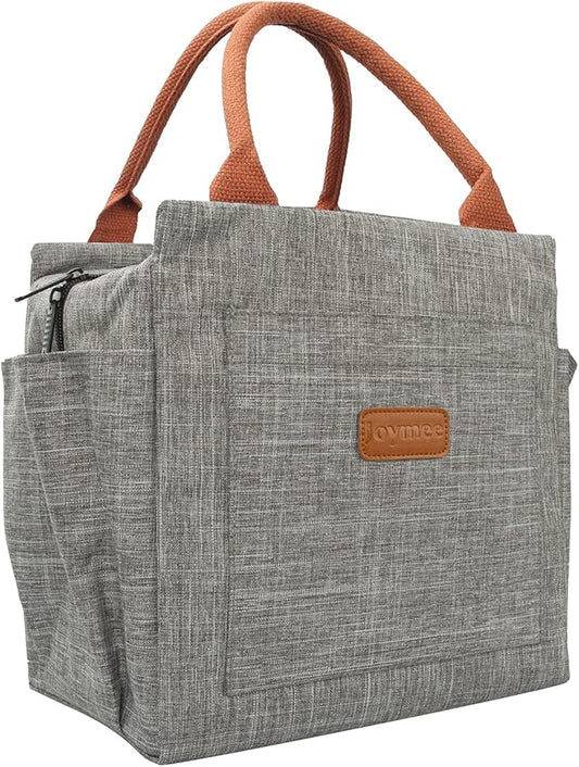 Joymee Lunch Bag Women Insulated Lunch Box Reusable Leakproof Large Spacious Tote for Women Men Adult with Bottle Holder and Side Pockets for Work Picnic Travel - Grey