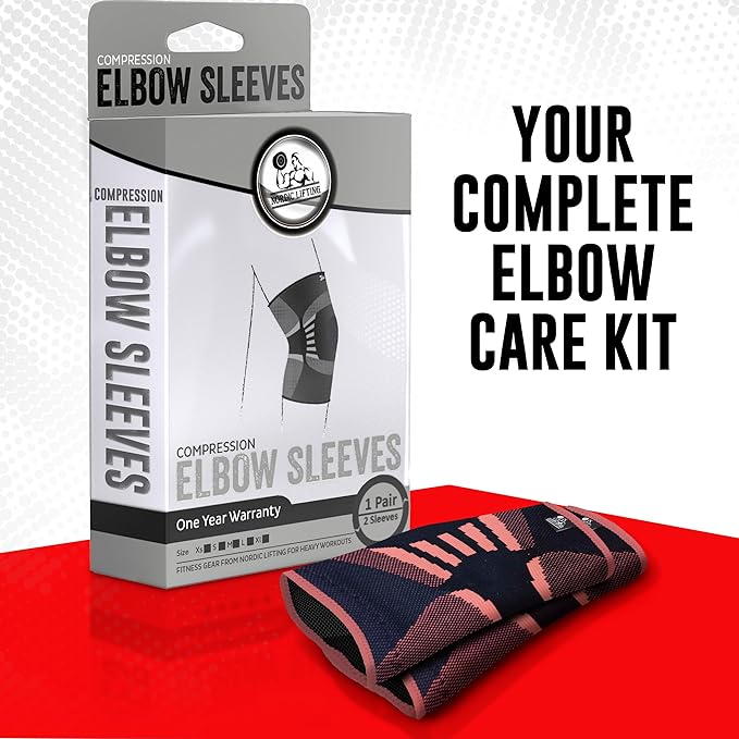 Nordic Lifting Elbow Compression Sleeves (1 Pair) for Men & Women - Support for Pain Relief, Tendonitis, Golfer’s & Tennis Elbow - Weightlifting Brace for Workout, Arm & Joint Recovery