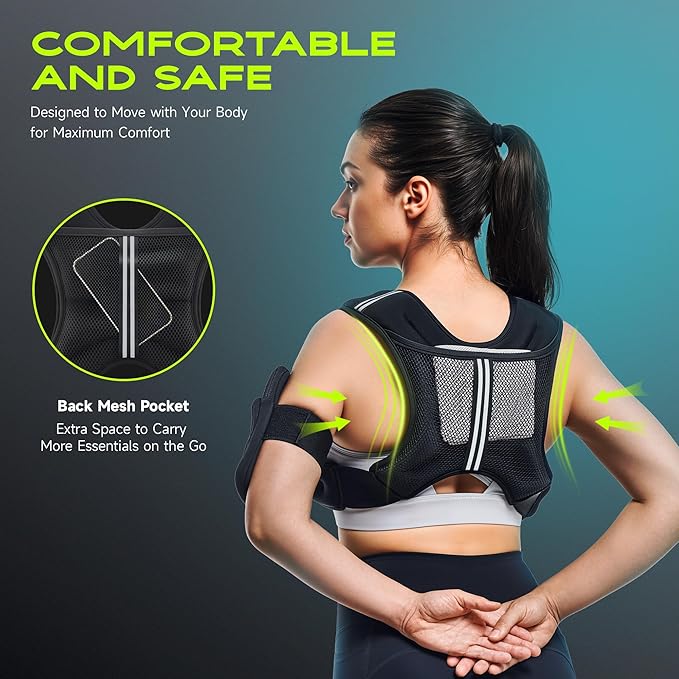 Weighted Vest Women with Pocket, SGS Certified Weighted Vest for Men, 5 10 15 20 25 30 lb Weight Vest with Reflective Strips Adjustable Buckle Straps for Walking Running Strength Training Cardio Workout