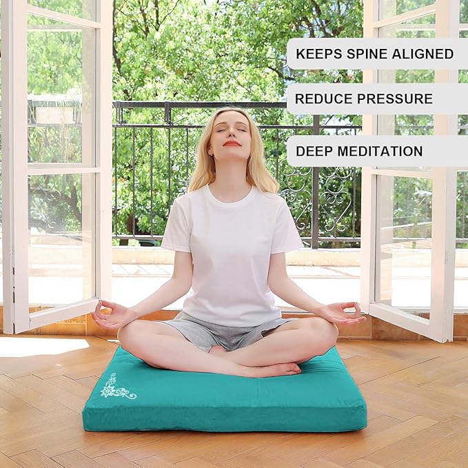 Velvet Zabuton Meditation Mat,31 * 31 inches, Yoga Meditation Cushion Floor (Green)