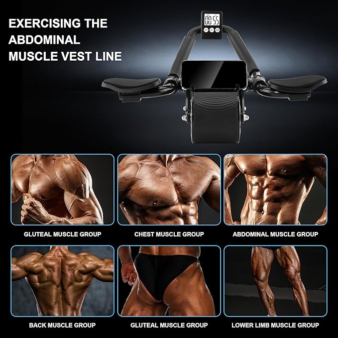 Elbow Support Automatic Rebound Abdominal Wheel,Ab Roller for Abdominal Exercise Machine,Dolly Core Strengthening Trainer Fitness Belly Training Ab Roller