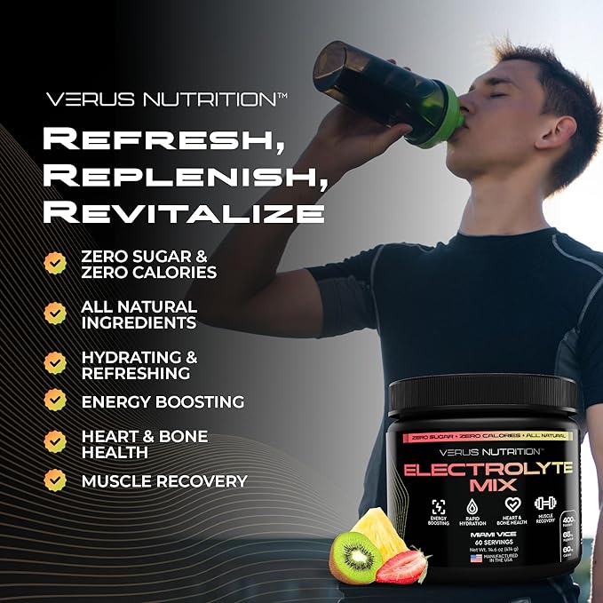 Electrolytes Powder No Sugar- Zero Calorie Hydration Powder | Sugar Free Electrolytes for Fasting, Keto & Vegan | Natural Ingredients Electrolyte Mix for Energy Boost, 60 Servings