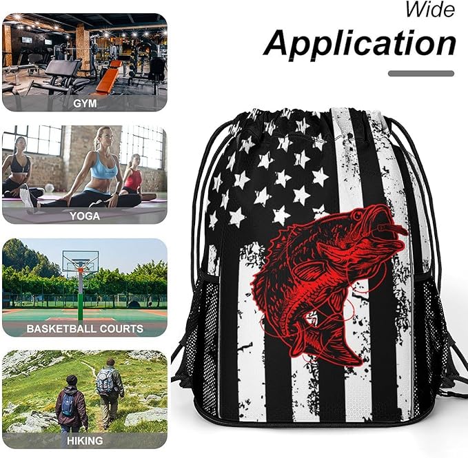 Fish Flag Drawstring Backpack Gym Bag With Shoe Compartment String Bag Sport Beach Swimming Sackpack For Women Men