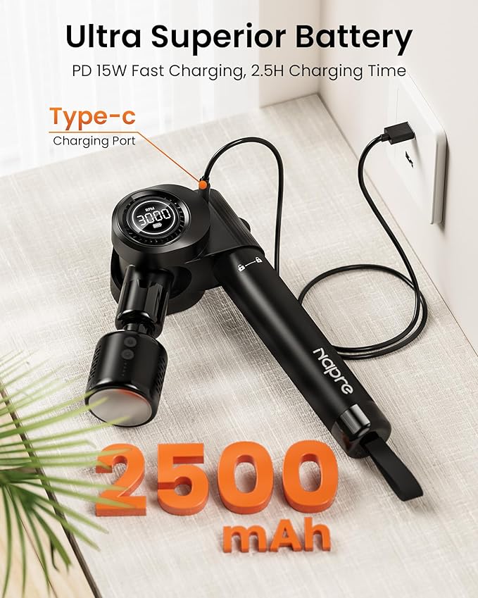 Massage Gun with Heat and Cold Head,Deep Tissue Percussion Back Massager for Muscle/Neck/Body Pain Relief with Long Extension Retractable Handle,32-Speeds,Foldable with 5 Adjustable Angles