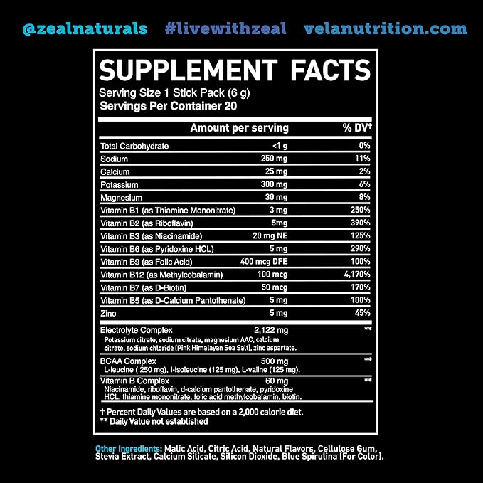 Enhanced Electrolyte Powder Stick Packs (Blue Raspberry | 20 Packets) w/ 0 Sugar +BCAAs +B-Vitamins Electrolyte Supplement w Potassium Zinc & Magnesium for Hydration - Keto Electrolytes