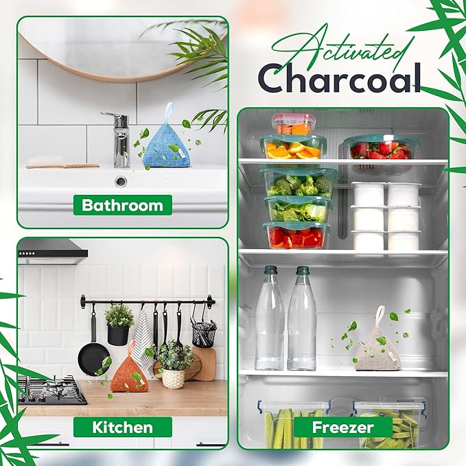 4 Pack Bamboo Charcoal Air Purifier Bags 200 Grams Each - Activated Charcoal Odor Absorber for Car, Pets & Closet - Natural Freshener for Home, Eco-Friendly & Reusable Charcoal Bags (Fresh Colors)