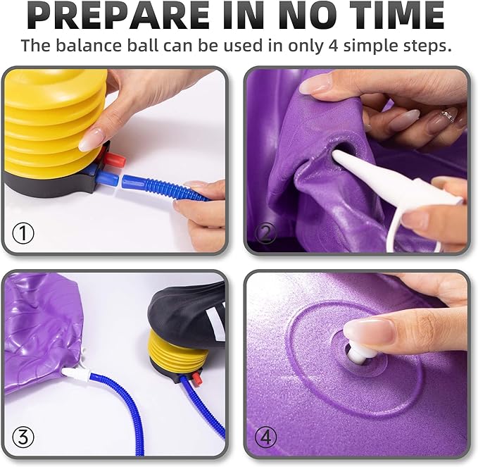 Anti-Burst Exercise Ball,Yoga Ball Chair with Pump Device,Non-Slip Matte Pilates Ball,Balance Ball for Stretching Core Yoga Pilates Birthing Pregnancy Stability Gym Workout Training