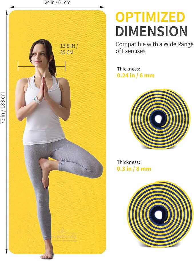 CAMBIVO Yoga Mat for Women Men Kids, 1/3 & 1/4 & 2/5 Inch Extra Thick Yoga Mat Non Slip, 72" x 24" TPE Yoga Mats, Workout Mat with Carrying Strap for Yoga, Pilates and Floor Exercises