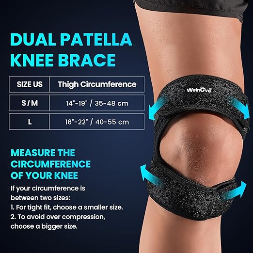 Welnove Patellar Tendon Support Strap - 2 Pack Knee Braces for Men and Women - Knee Pain Relief Adjustable Knee Strap for Running, Workout, Arthritis, Jumper, Tennis Injury Recovery (Black, L)