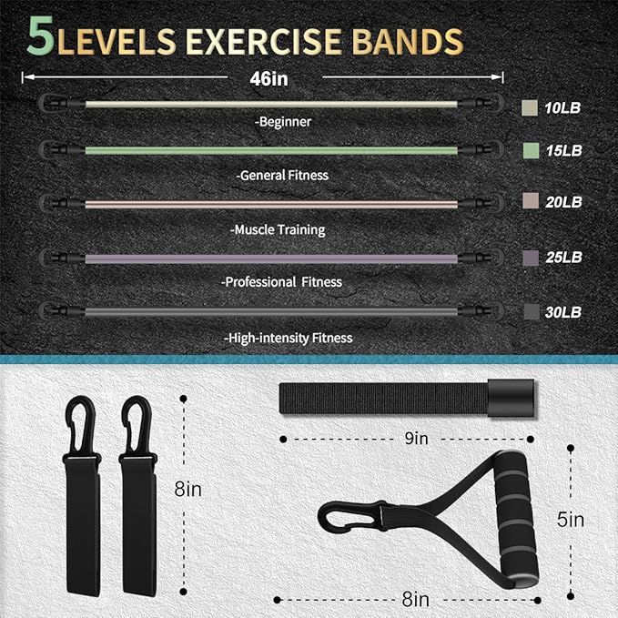 VEICK Resistance Bands, Exercise Bands for Working Out with Handles, Elastic Workout Bands for Men Women, Exercising Bands for Strength Training Equipment at Home Gym