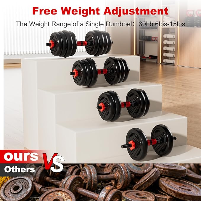 Adjustable Dumbbell Set, 10/20/30/45/70/90lbs Free Weight Set with Connector, 4 in1 Dumbbells Set Used as Barbell, Kettlebells, Push up Stand, Fitness Exercises for Home Gym Suitable Men/Women