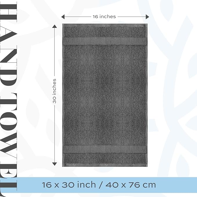 White Classic Luxury Hand Towels for Bathroom-Hotel-Spa-Kitchen-Set - Circlet Egyptian Cotton - 16x30 Inches - Set of 6 (Dark Gray)