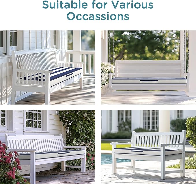 Codi Outdoor Bench Cushion 36 inch, Double Waterproof Patio Furniture Cushions Replacement for Swing, Porch, Couch, 36x18x3'', Breton Stripes