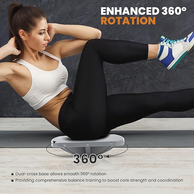 Professional Wooden Balance Board, 360 Degree Portable Wobble Board with Comfortable Surface, Standing Desk Rocker Board for Physical Therapy, Core Strength Stability Training (360 Degree-Gray)