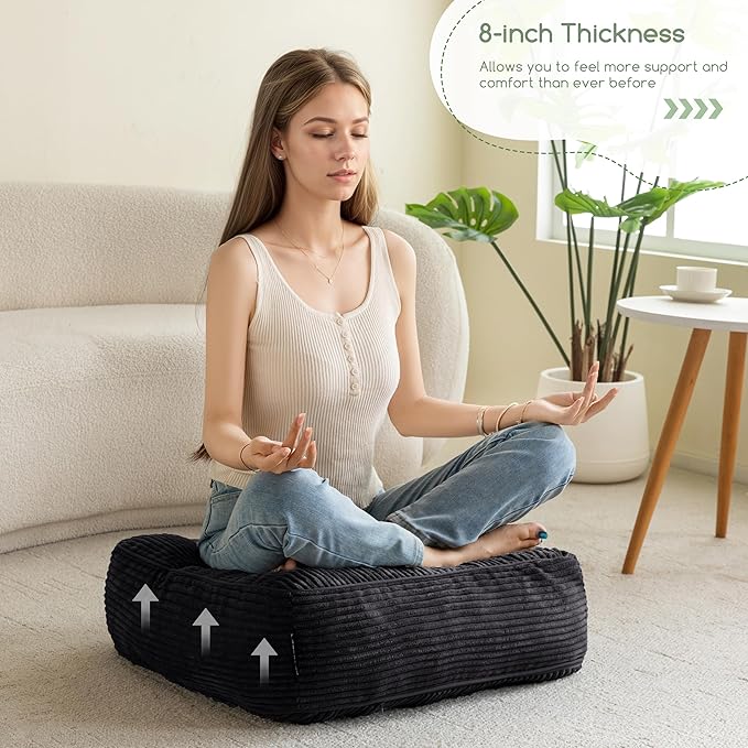 8" Washable Floor Pillow Cushion for Adults, Meditation Cushion Pillow, Large Square Floor Sitting, Removable Tufted Corduroy Cover, for Tatami Living Room or Yoga, 22x22 Inch, Machine Washable