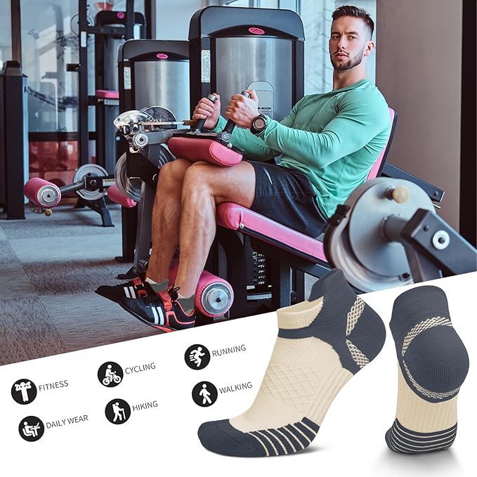 Iseasoo 6 Pairs Cotton Compression Ankle Socks – Cushioned Low Cut Running Socks with Arch Support for Women & Men