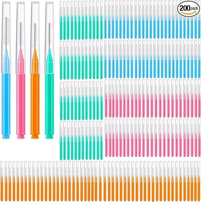 200Pcs Interdental Brushes Braces Toothbrush Teeth Gaps Cleaner Tools, 4 Color