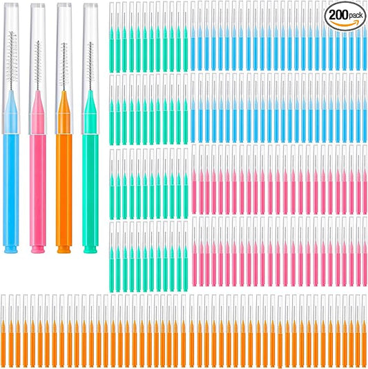 200Pcs Interdental Brushes Braces Toothbrush Teeth Gaps Cleaner Tools, 4 Color
