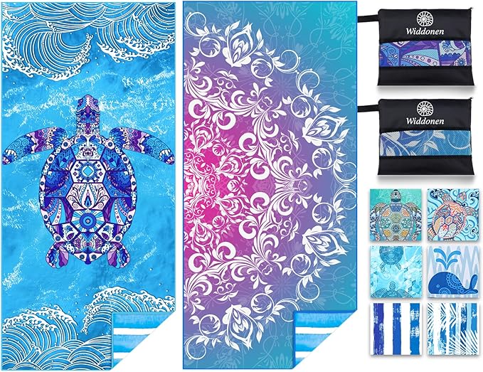 2 Pack Microfiber Lightweight Beach Towel Sand Free Quick Dry Absorbent Thin Compact Towels for Swimming Pool Camping Beach Accessories Large Easy Pack Travel Things for Vacation Essentials Gift