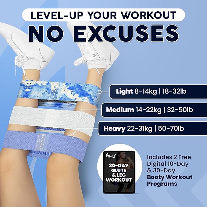 Premium Fabric Resistance Bands for Glutes & Legs – Set of 3 | Non-Slip, Elastic, Durable, Includes Travel Bag, Workout Guide & Digital Challenges