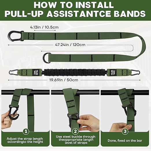 Pull Up Assistance Bands - Adjustable Heavy Duty Pull Up Assist Workout Bands for Men, Women, and Seniors - Resistance Bands for Pull Ups - Pull Up Bar Accessories (Green)