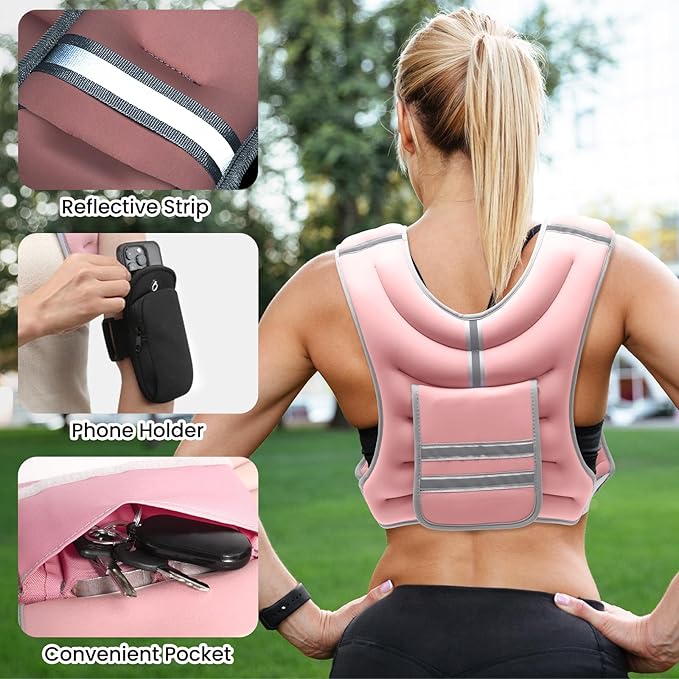 Fragraim Adjustable Weighted Vest for Women Men, 8-12lb/14-18lb/20-24lb/26-30lb Weight Vest with 4 Removable Iron Weights, Phone Holder and Back Pocket, Vest for Walking,Strength Training, Running