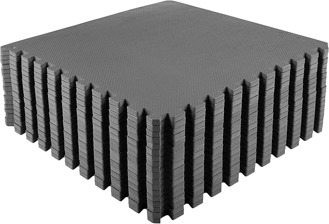 EVA Foam Mat Tiles 18-Pack - 72 SQ FT of Interlocking Padding for Garage, Playroom, or Gym Flooring - Workout Mat or Baby Playmat by Stalwart (Gray)