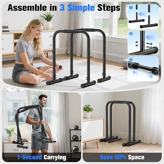 Sportsroyals Adjustable Dip Bar Station, Heavy Duty Parallette & Parallel Bars, 400LBS Stable Dip Stands for Home Gym, Calisthenics & Upper Body Workout Equipment