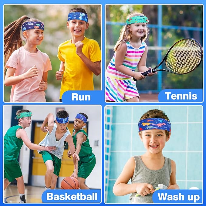 Sweatbands for Kids - Non Slip Breathable Kids Athletic Sweatband Football Headband for Boys Girls 4 5 6 7 8 9 10 Years Gifts, Milk Silk Elastic Sweat Absorbing Hairband for Basketball Soccer Baseball